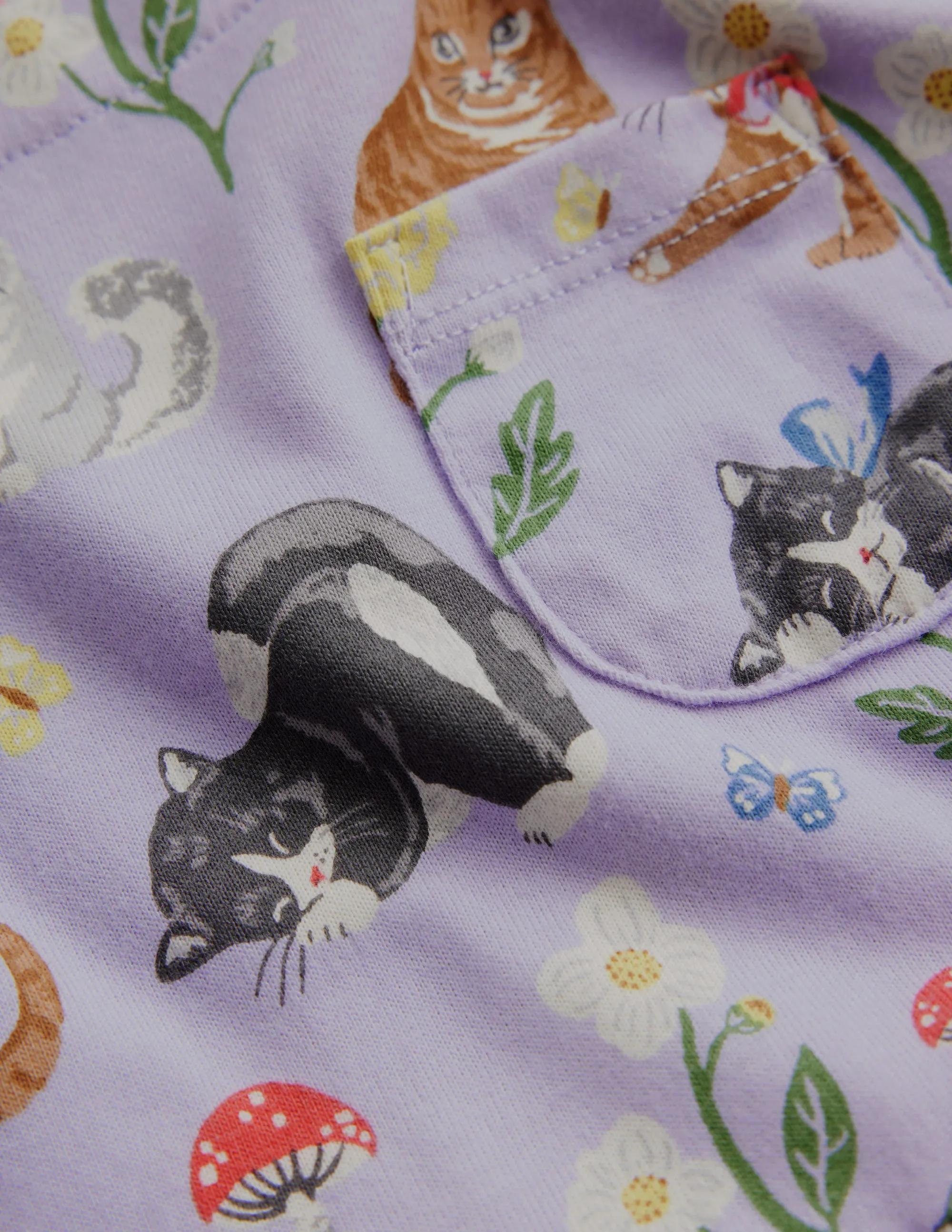 Long Sleeve Fun Jersey Dress-Light Purple Cats