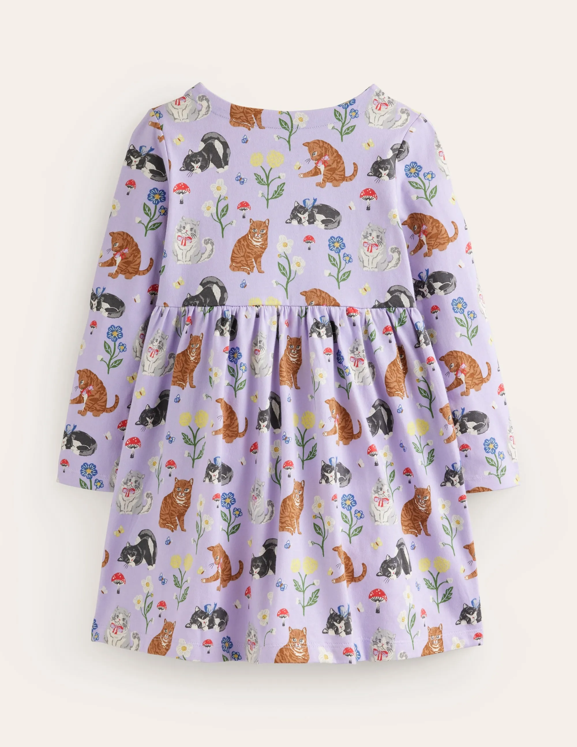 Long Sleeve Fun Jersey Dress-Light Purple Cats