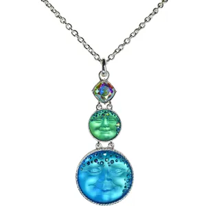 Mystic Goddess Seaview Moon Necklace (Sterling Silvertone/Mystic Blue Sphnix)