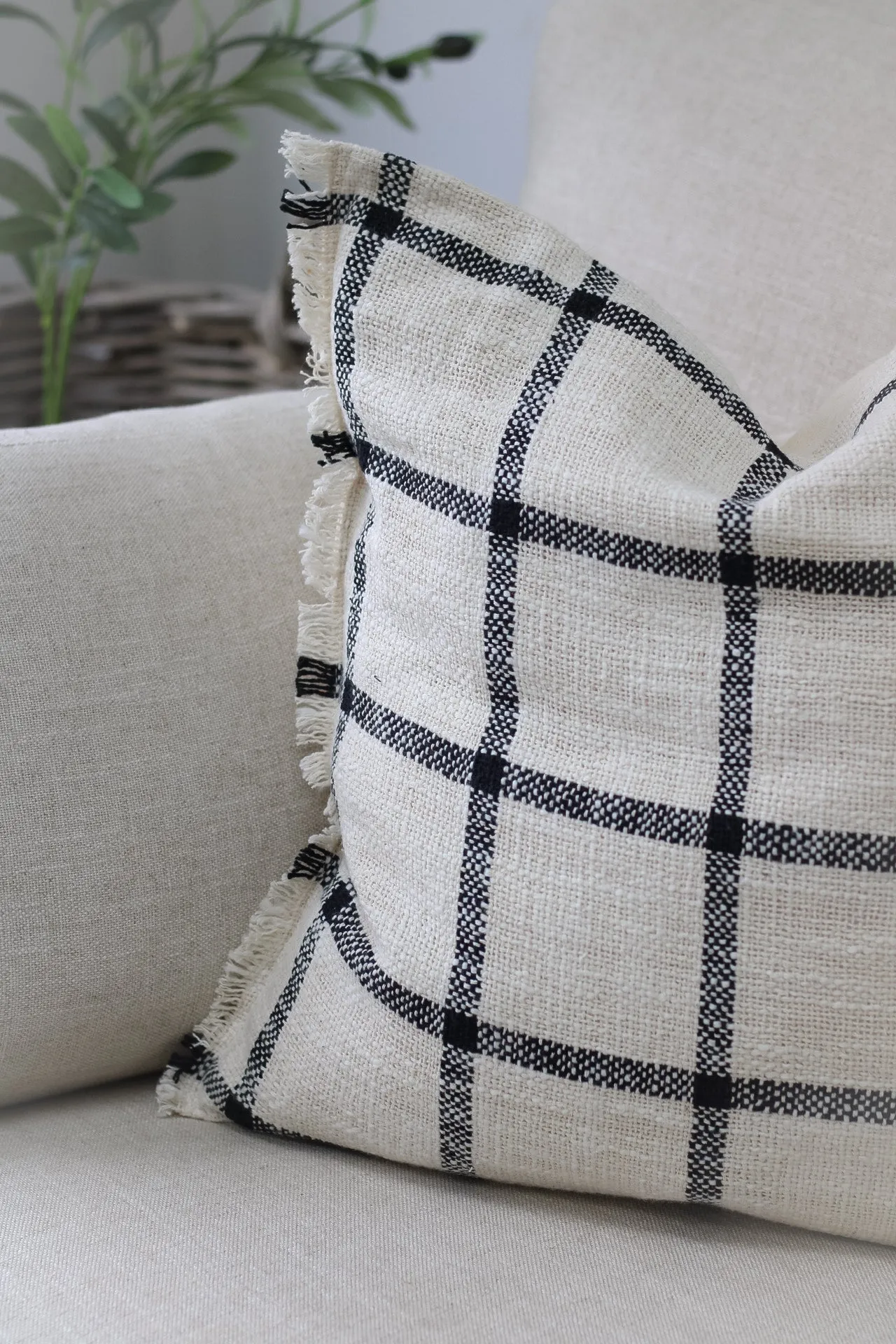 Natural Checked Weave Cushion