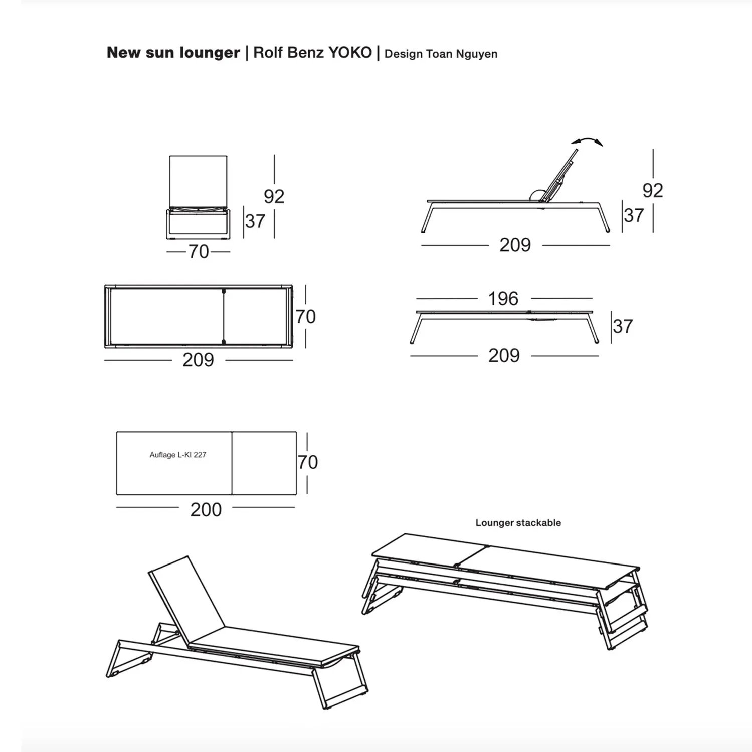 rolf benz | yoko outdoor sun lounger | anthracite
