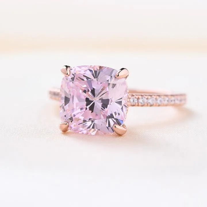 Rose Golden Pink Cushion Cut Halo Engagement Ring
