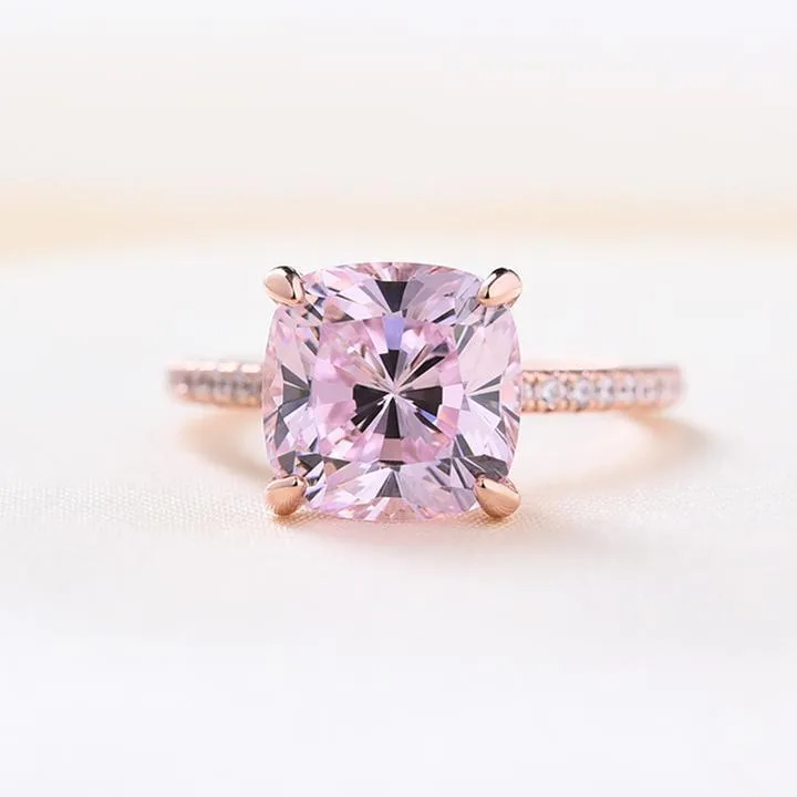 Rose Golden Pink Cushion Cut Halo Engagement Ring