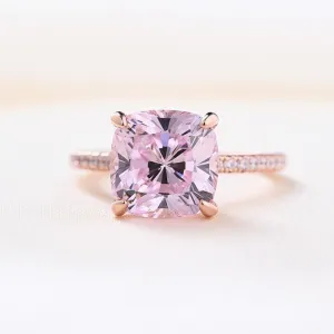 Rose Golden Pink Cushion Cut Halo Engagement Ring