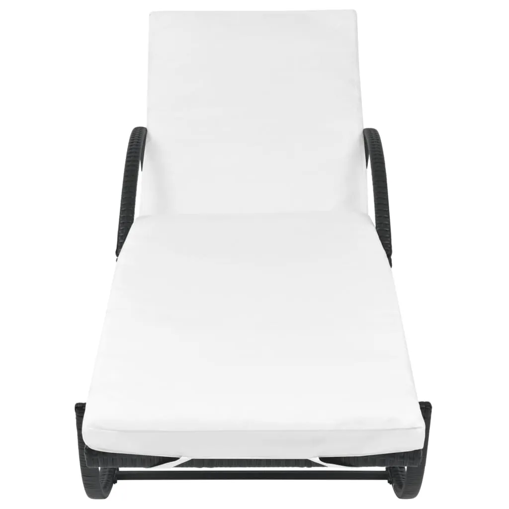Sun Lounger with Cushion & Table Poly Rattan Black