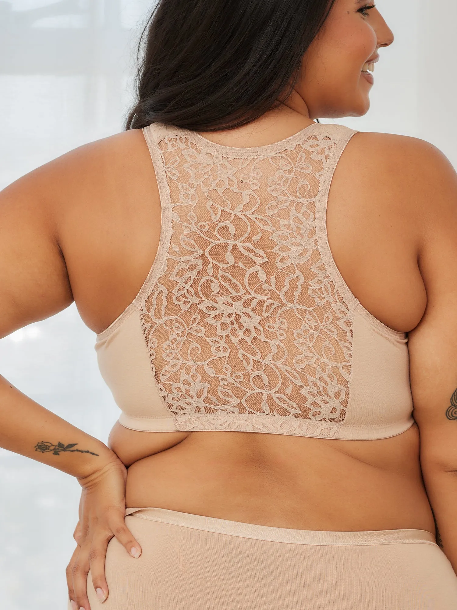 The Indy - Cotton Front-Closure Lace Racerback Bra